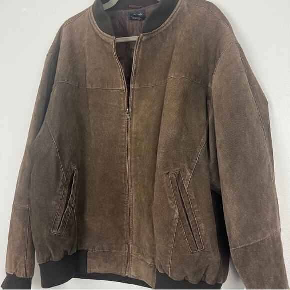 Vintage | Mens Brown Leather Bomber Jacket Suede by Pacific XL - Picture 2 of 11